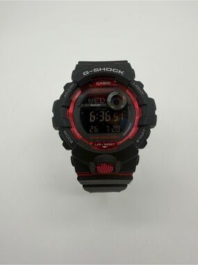 Casio G-Shock GBD-800 digital watch in black with red accents.